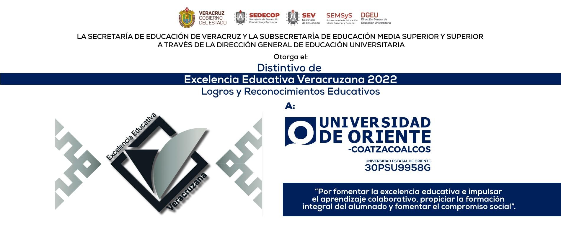 Distintivo de Excelencia Educativa Universidad UO Coatzacoalcos